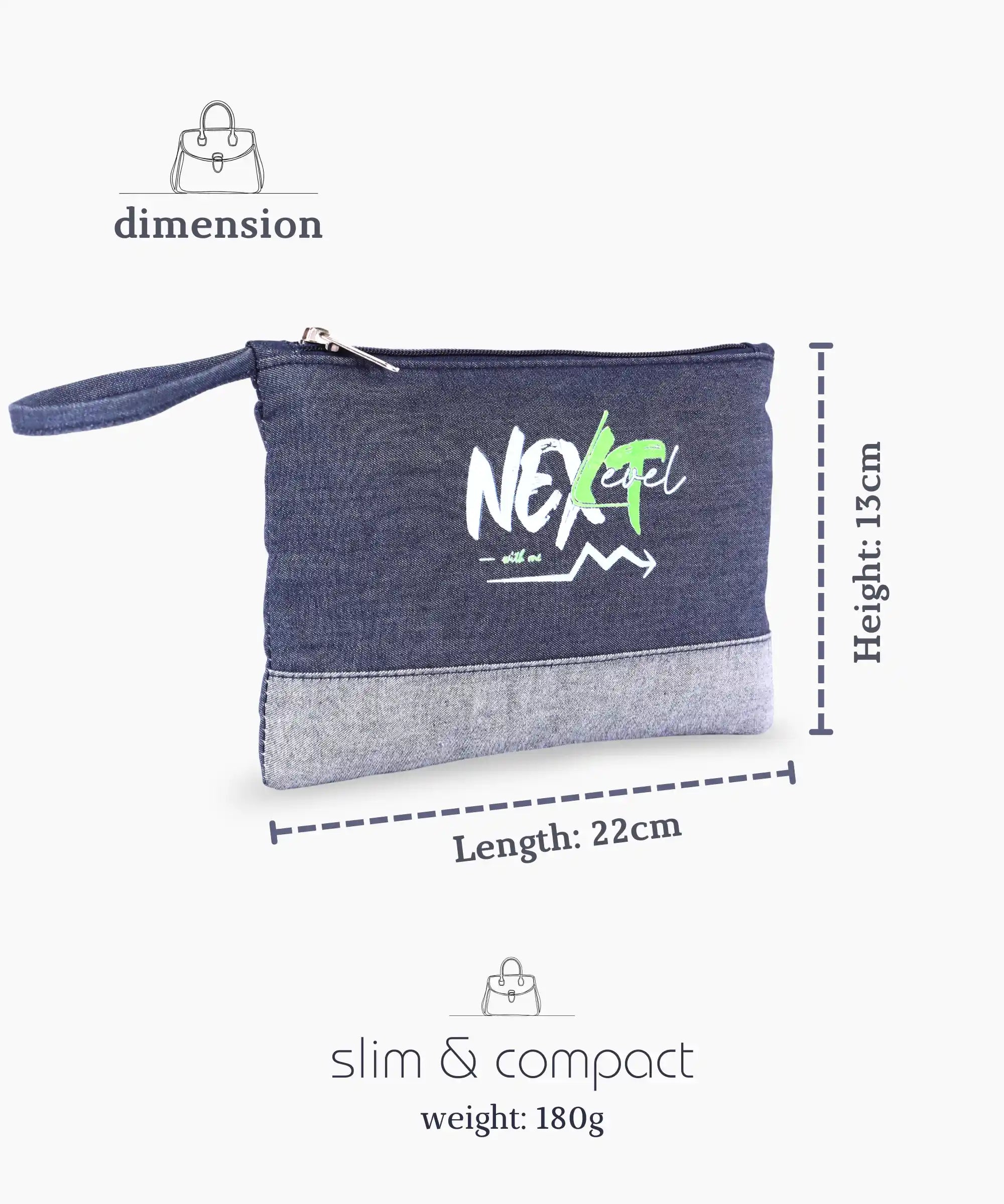 Denim Zipper Pouch for Women & Men, Multipurpose Travel Organizer, Stationery Bag, Cosmetic Bag, Clutch Wallet, Premium Jeans Fabric, Lightweight & Durable