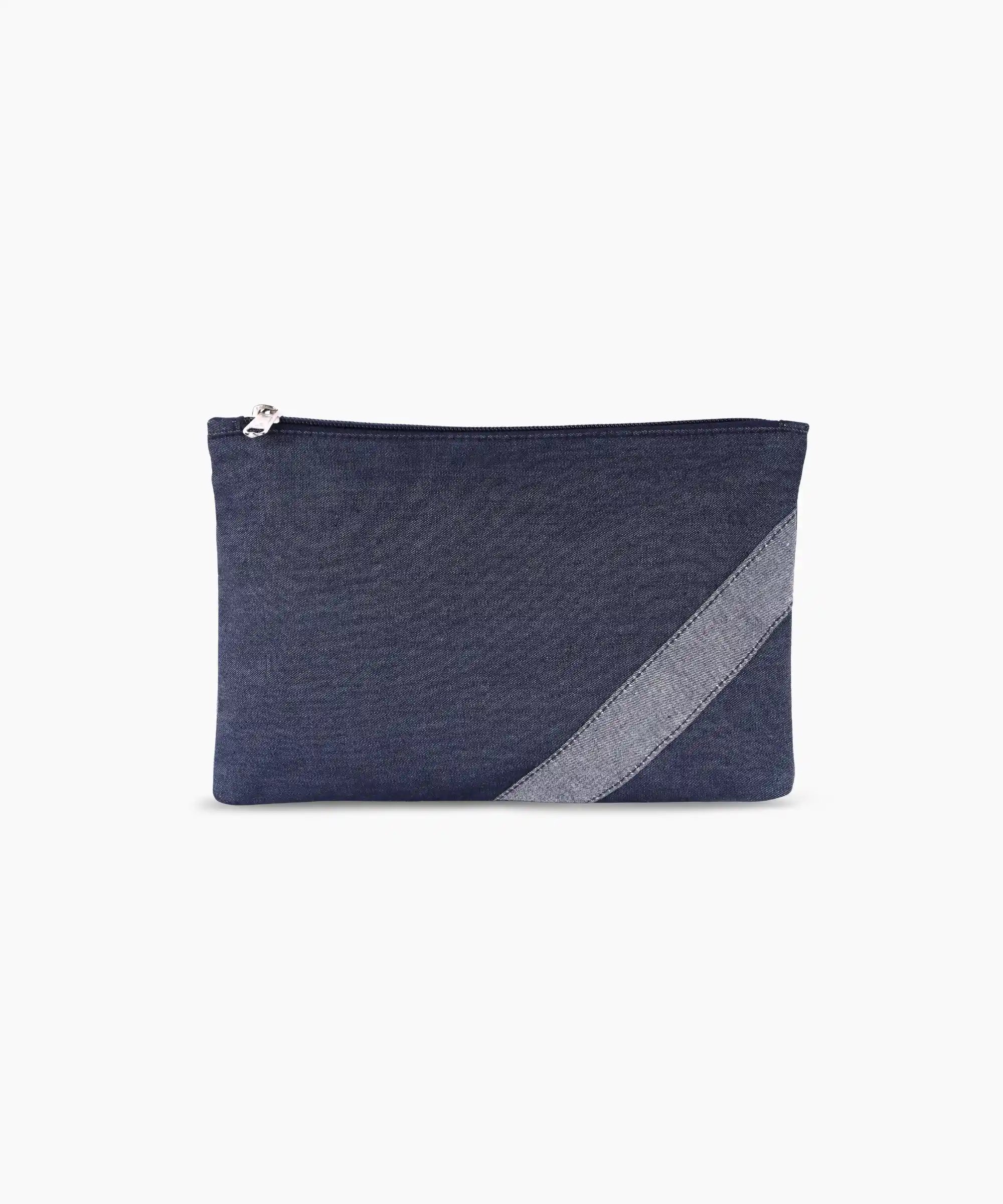 Denim Zipper Pouch for Women & Men, Multipurpose Travel Organizer, Stationery Bag, Cosmetic Bag, Clutch Wallet, Premium Jeans Fabric, Lightweight & Durable, 22x15 cm - Denim Blue