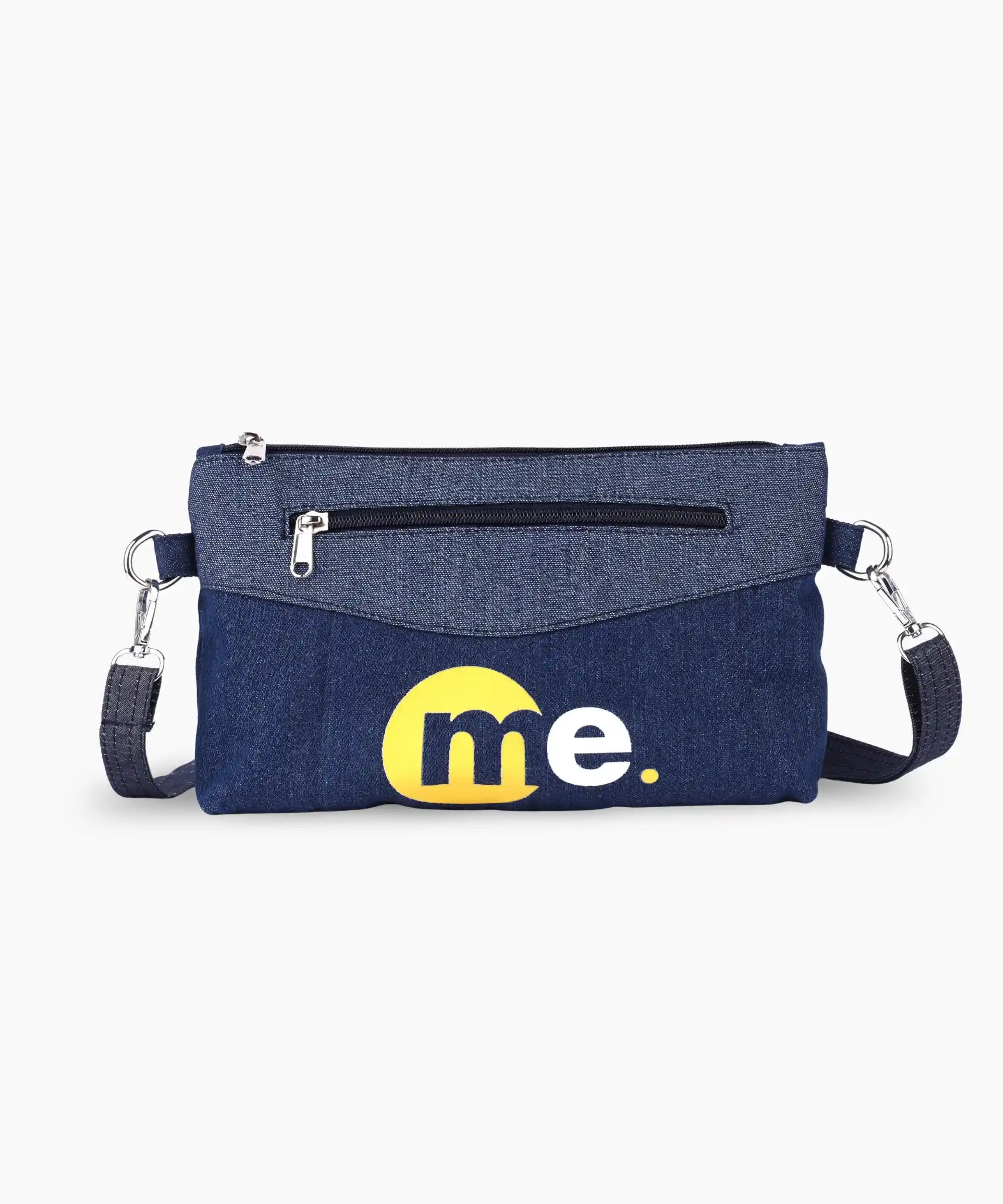 Unisex Denim Sling Bag for Men & Women Crossbody Side Bag with Adjustable Removable Strap Multiple Zipper Pockets Lightweight Travel Casual Daily Use Bag Blue Main image