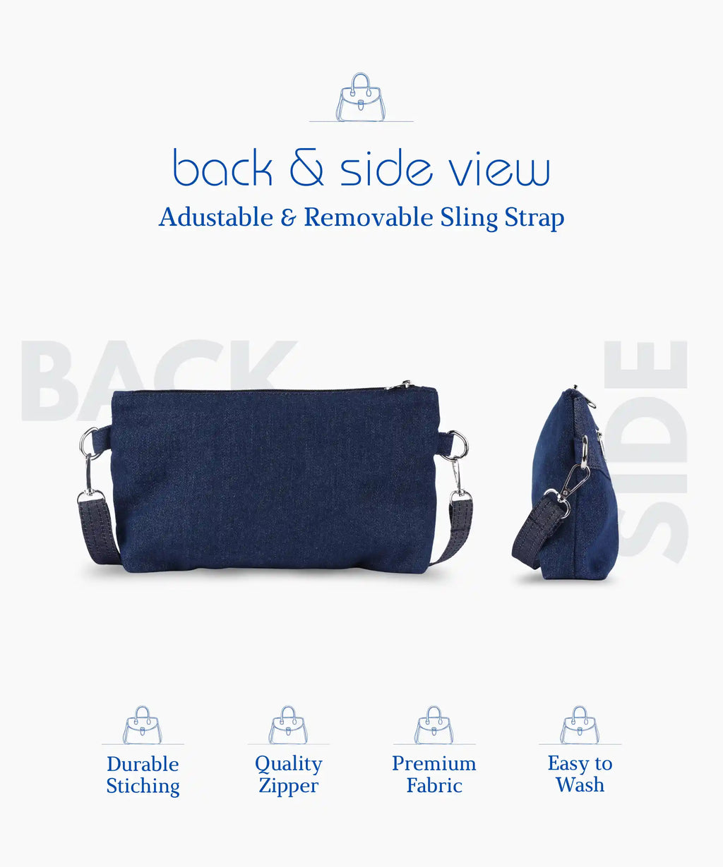 Unisex Denim Sling Bag for Men & Women Crossbody Side Bag with Adjustable Removable Strap Multiple Zipper Pockets Lightweight Travel Casual Daily Use Bag Blue