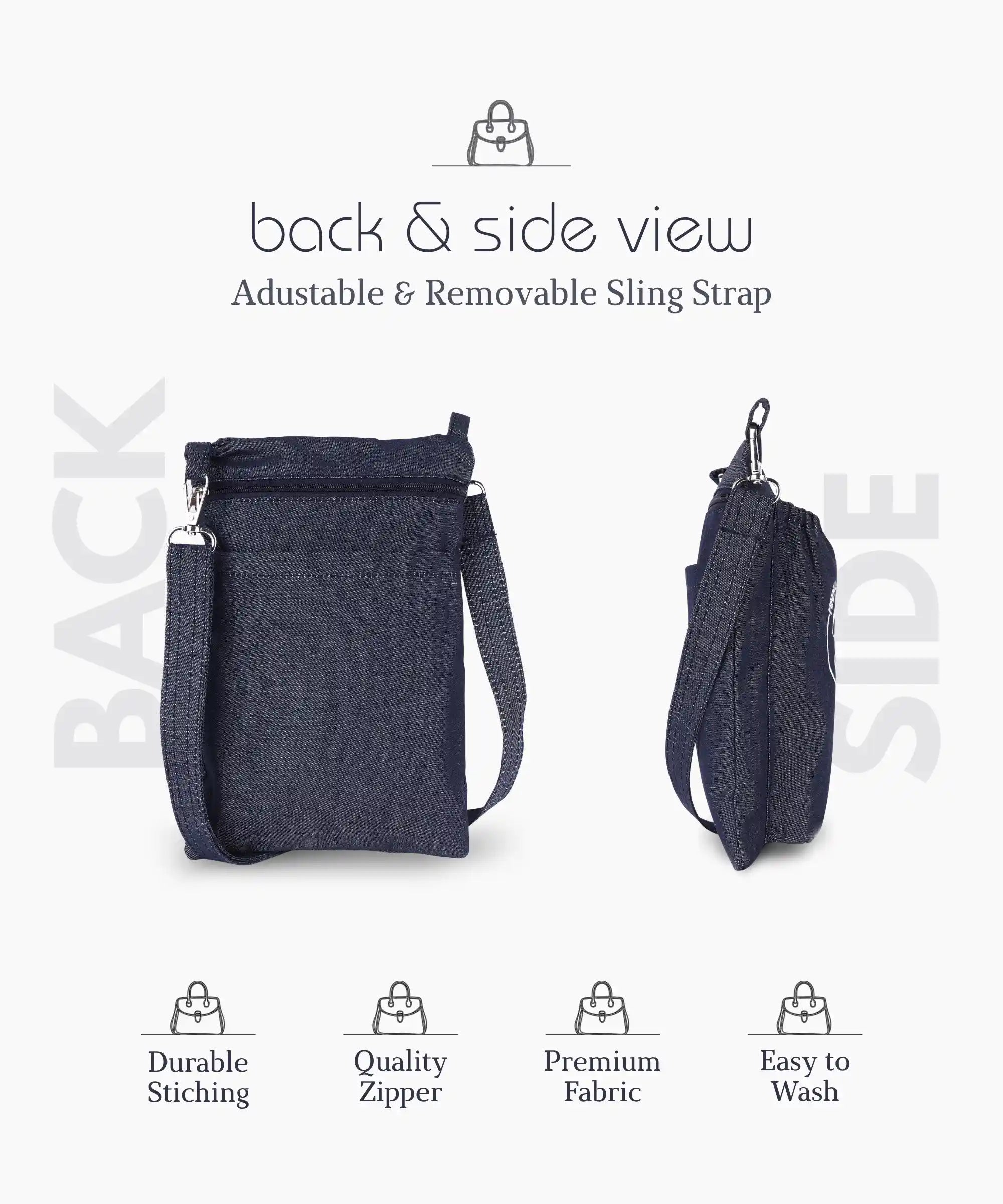 Unisex Denim Sling Bag for Men & Women Crossbody Side Bag with Adjustable Strap Main Zipper Pocket Front Pocket Lightweight Travel Casual Daily Use Bag Blue