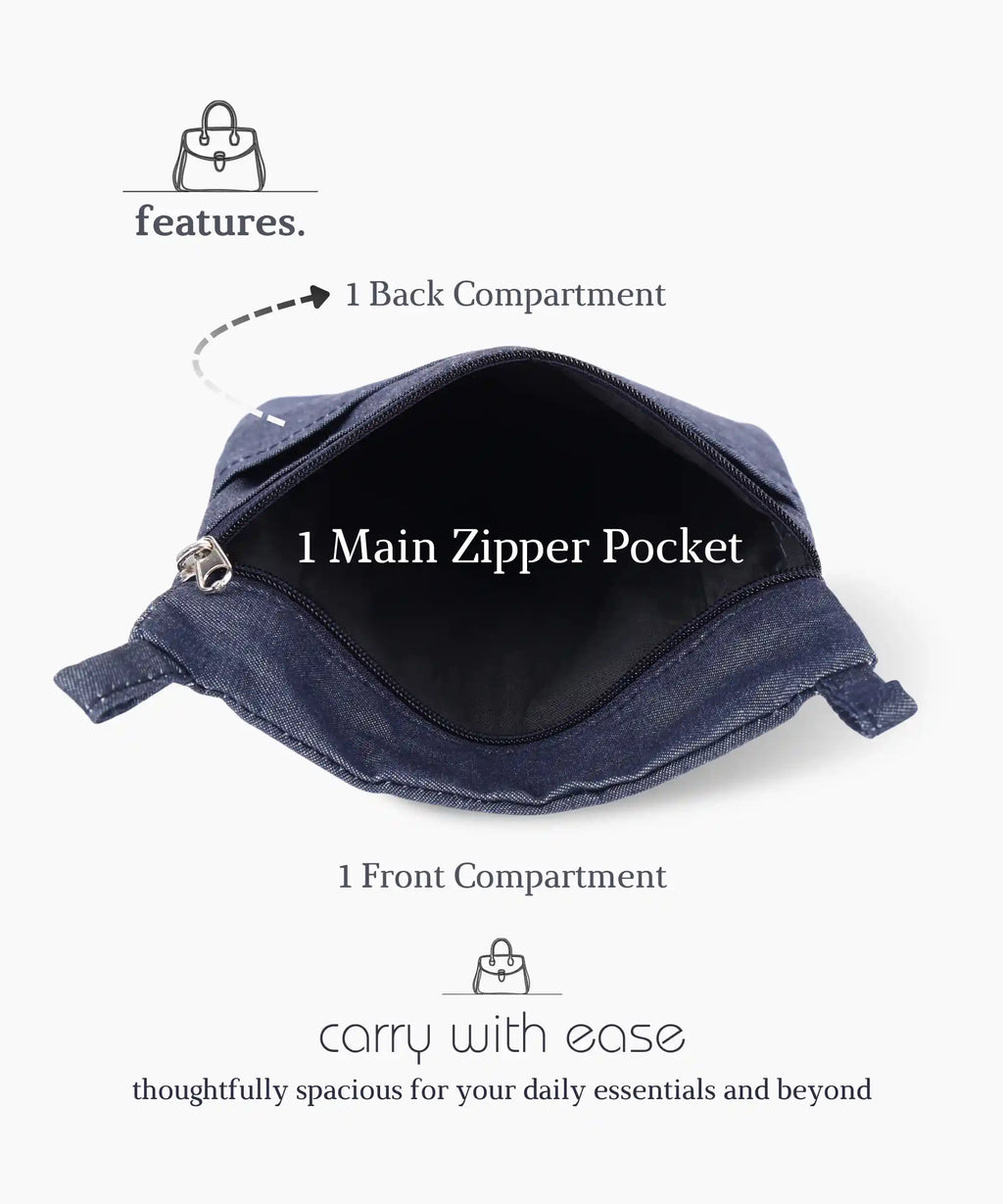 Unisex Denim Sling Bag for Men & Women Crossbody Side Bag with Adjustable Strap Main Zipper Pocket Front Pocket Lightweight Travel Casual Daily Use Bag Blue